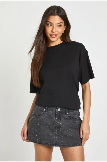 Embellished Denim Skort - washed black