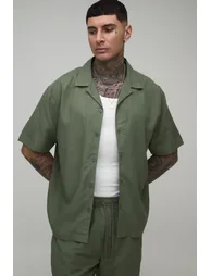 Tall Holiday Linen Blend Oversized Shirt & Relaxed Trouser Set - olive - 2