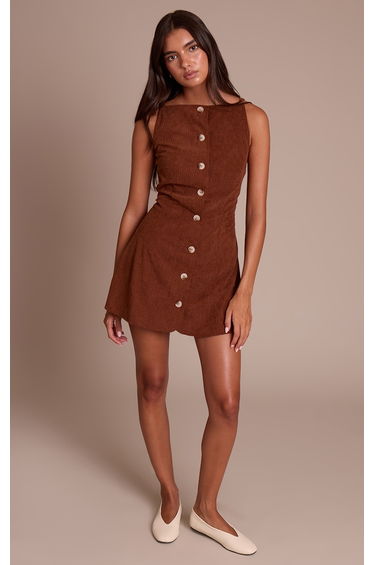 Chocolate Cord Button Down Shift Dress