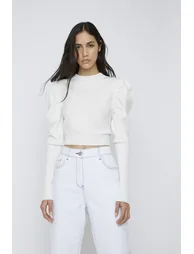 Glamorous White Puff Shoulder Open Back Jumper - 1