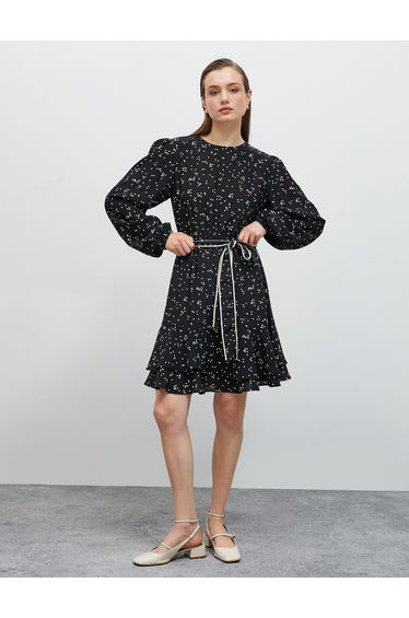 Belted Detail Tiered Mini Dress