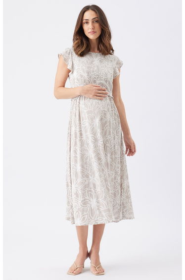Alona Nursing Dress (Sand/White)