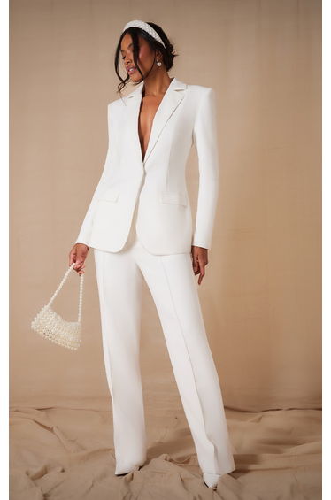 Premium White Woven Fitted Blazer