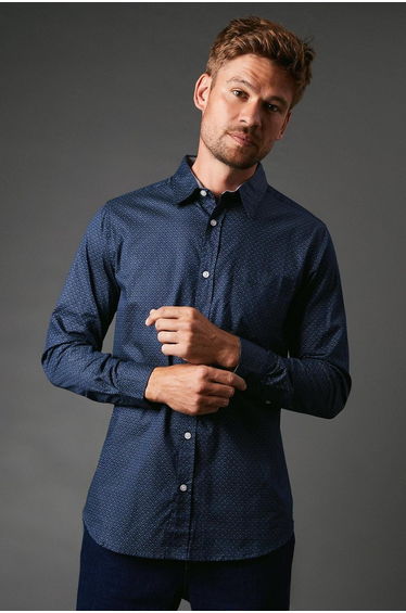 Penrose Print Long Sleeve Shirt - navy