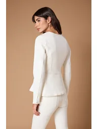 Ecru Fitted Medium Stretch Denim Jacket - 2