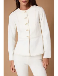 Ecru Fitted Medium Stretch Denim Jacket - 3