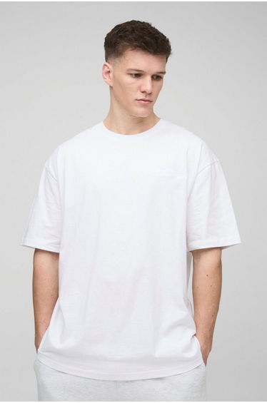 Tall Oversized BM Signature Embroidered Crew Neck T-shirt - white