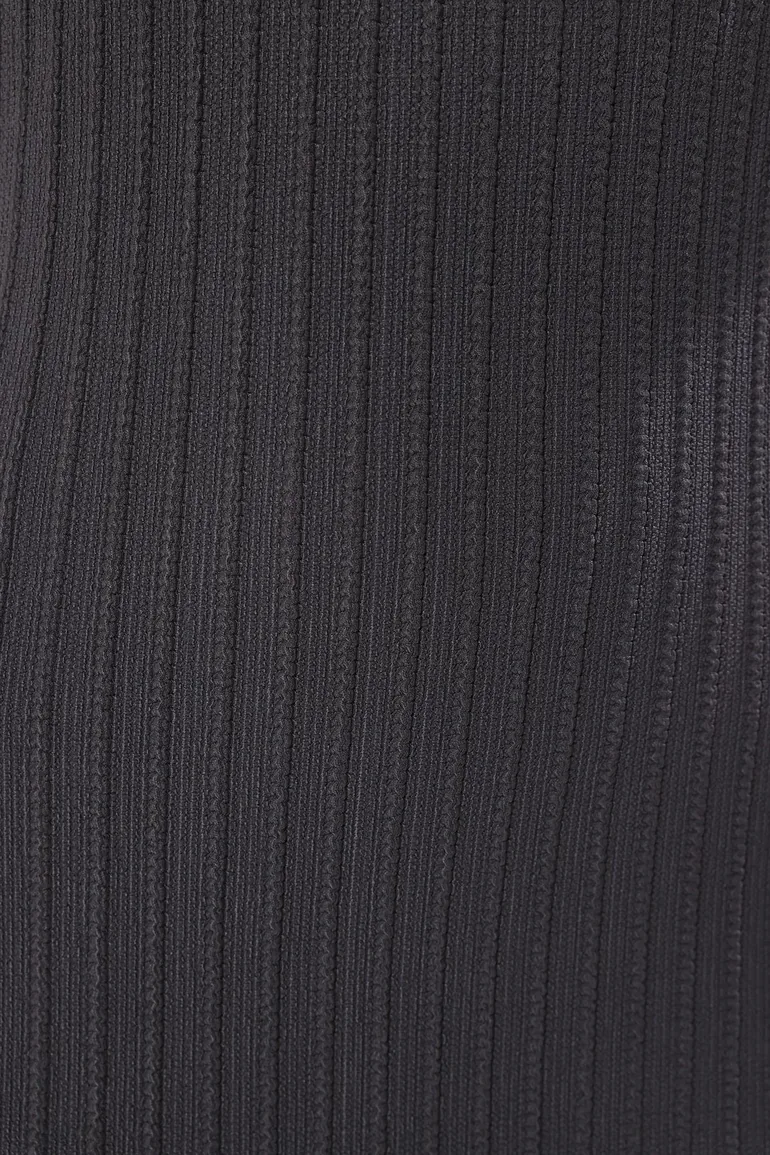 Anthracite Textured Fabric Stand Collar Body-Smoothing Flexible Midaxi Knit Dress - 2