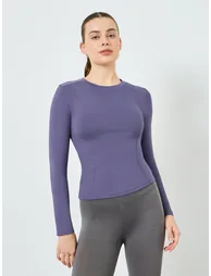 Round Neck Fitted Long Sleeve Top - 1