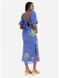 Maya Tropical Embroidery Tie Back Dress - 1