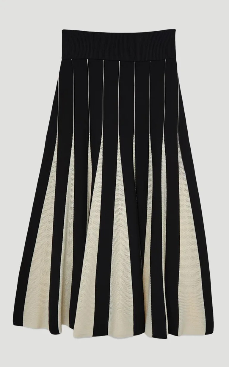 Plus Size Pointelle Knit Colour Blocked Pleated Skirt - 3