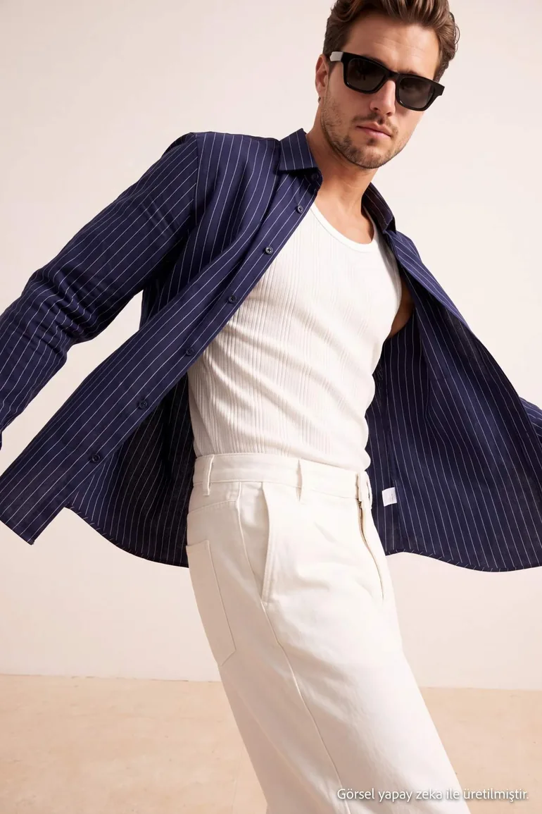 Navy Blue Regular Men's Shirt - 2