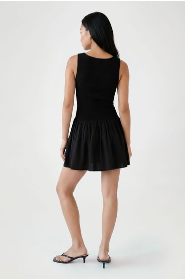 Shirred Drop Hem Shift Dress - black product thumbnail 2