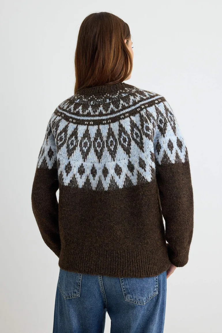 Brown Soft Textured Patterned Wool Knitwear Cardigan - 3