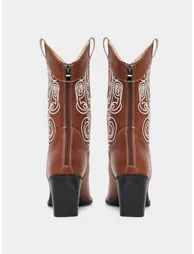Brown Embroidered Cowboy Boots - 4