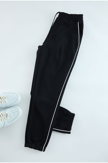 Black Regular Cut Thick Piping Sweatpants product thumbnail 3