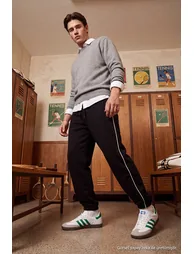 Black Regular Cut Thick Piping Sweatpants - 1