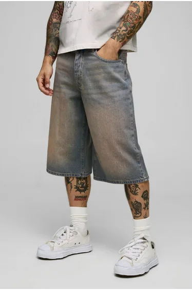 Longline Washed Denim Jorts - antique wash