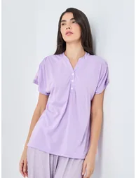 Notch Neck Placket Lace Back T-Shirt and Leopard Pyjama Set - 2