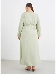 Plus Green Jacquard Kaftan with Lace Trim - 3