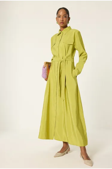 BELTED POCKETED CUPRA DRESS