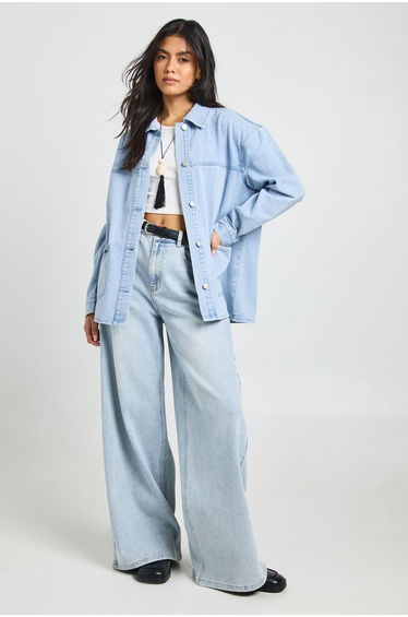 Denim Shacket - bleach wash product thumbnail 3