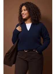 Navy blue polo neck soft touch knitwear sweater - 1