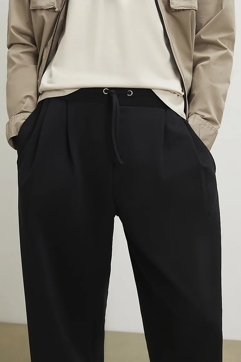 Navy Wide Leg Pleated Joggers - 1
