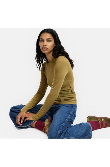 Ruched Long Sleeve Crew Neck T-Shirt product thumbnail 2