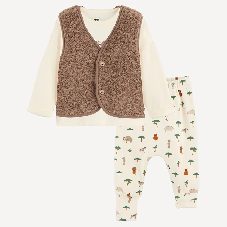 3-Piece Gilet, Long Sleeve T-Shirt and Joggers Outfit