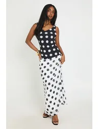 Polka Dot Mono Split Cowl Back Maxi Dress - black - 2
