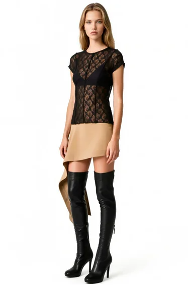BUSEM Women's Lace Short Sleeve Blouse
