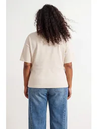 Ecru Fitted/Body-Fitting Boat Neck Low Sleeve Short Sleeve Interlock Knitted Blouse - 2