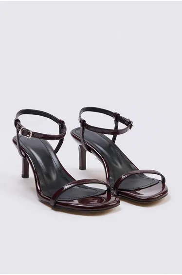 Burgundy Faux Leather Women's Heeled Shoes