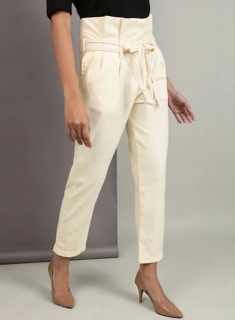Women Cream Slim Fit Cropped Pants - 2
