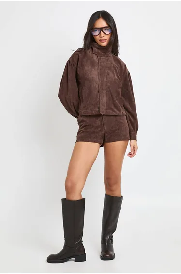 Suede High Neck Top - chocolate