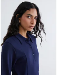 Shirt Collar Dress with Tie - 1