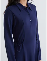 Shirt Collar Dress with Tie - 2