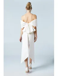 Statement Bardot Taffeta Crepe Mini Bridal Dress - 3
