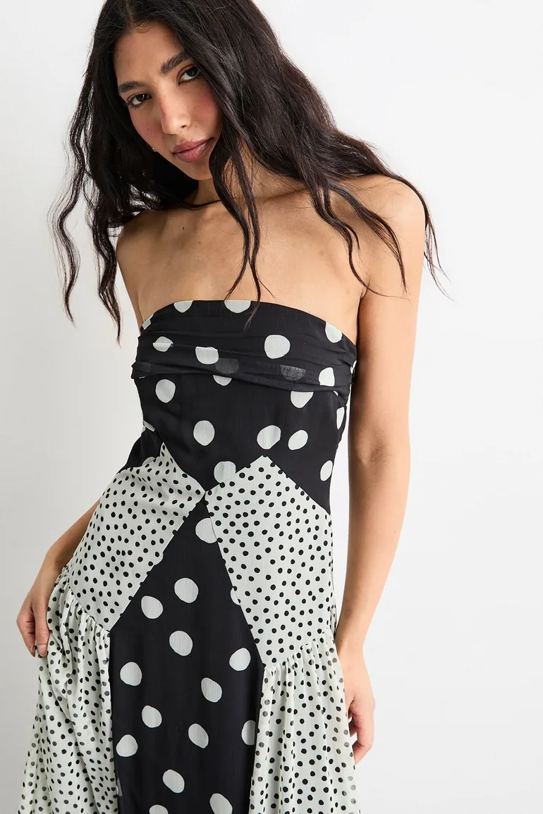 Printed Bandeau Seam Detail Midi Dress - 1