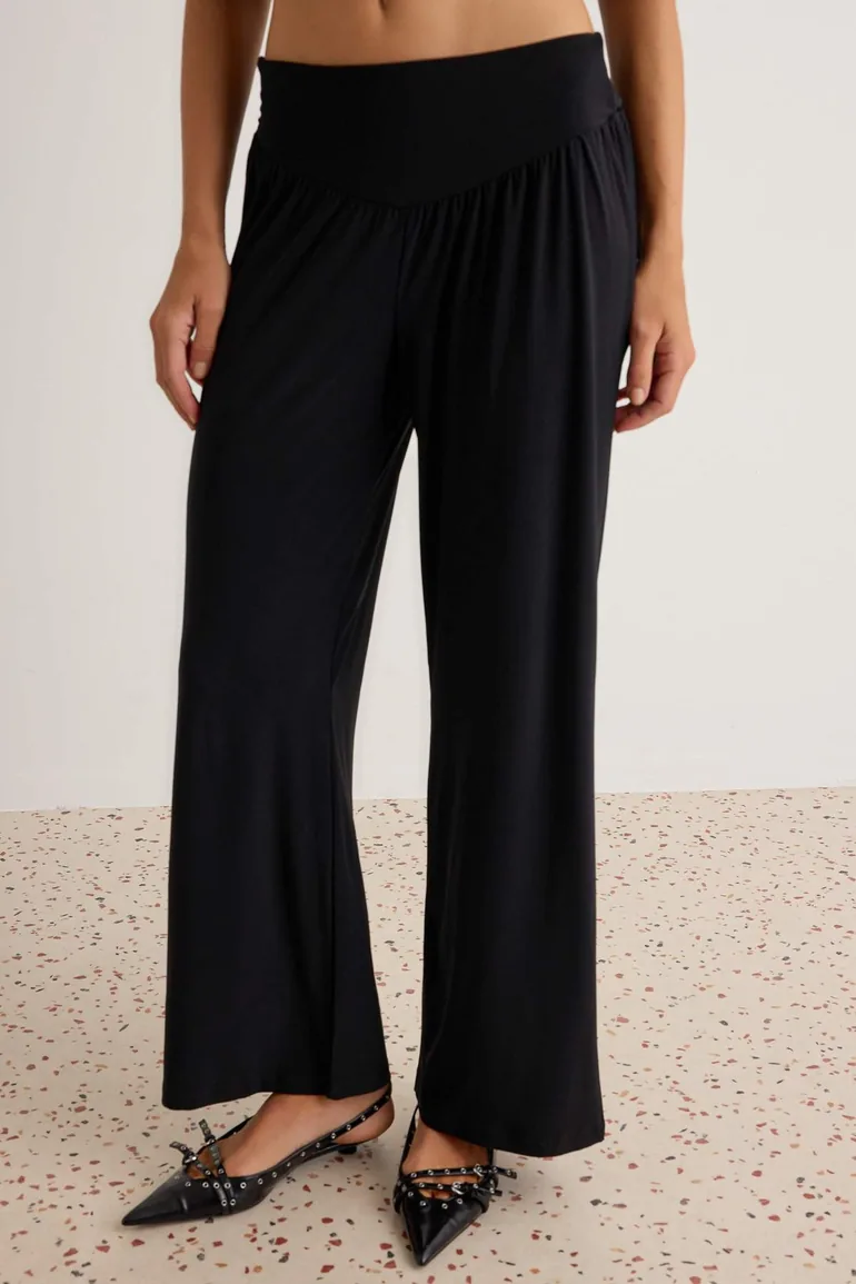 Black Plain Regular Fit Batwing Sleeve Gathered Detailed Stretch Knitted Bottom - Top Set - 3