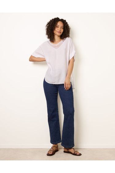 Lace Sequin Crochet Linen Like Top
