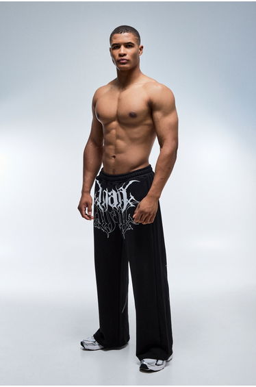 Man Active Wide Leg Loopback Joggers - black