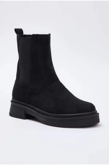 Black Suede Flat Sole Chealsea Women's Boots