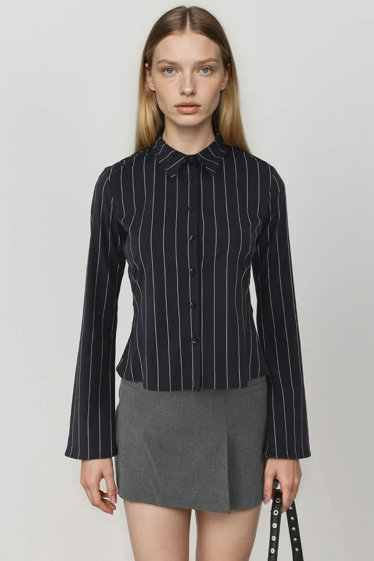 Fitted Striped Button-Up Shirt - 5