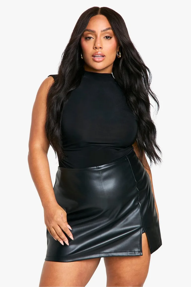 Plus Pu Split Hem Skort