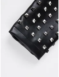 Black Studded Crop Biker Jacket - 4