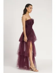 Natalia Tulle Floor Length Dress in Plum - 1