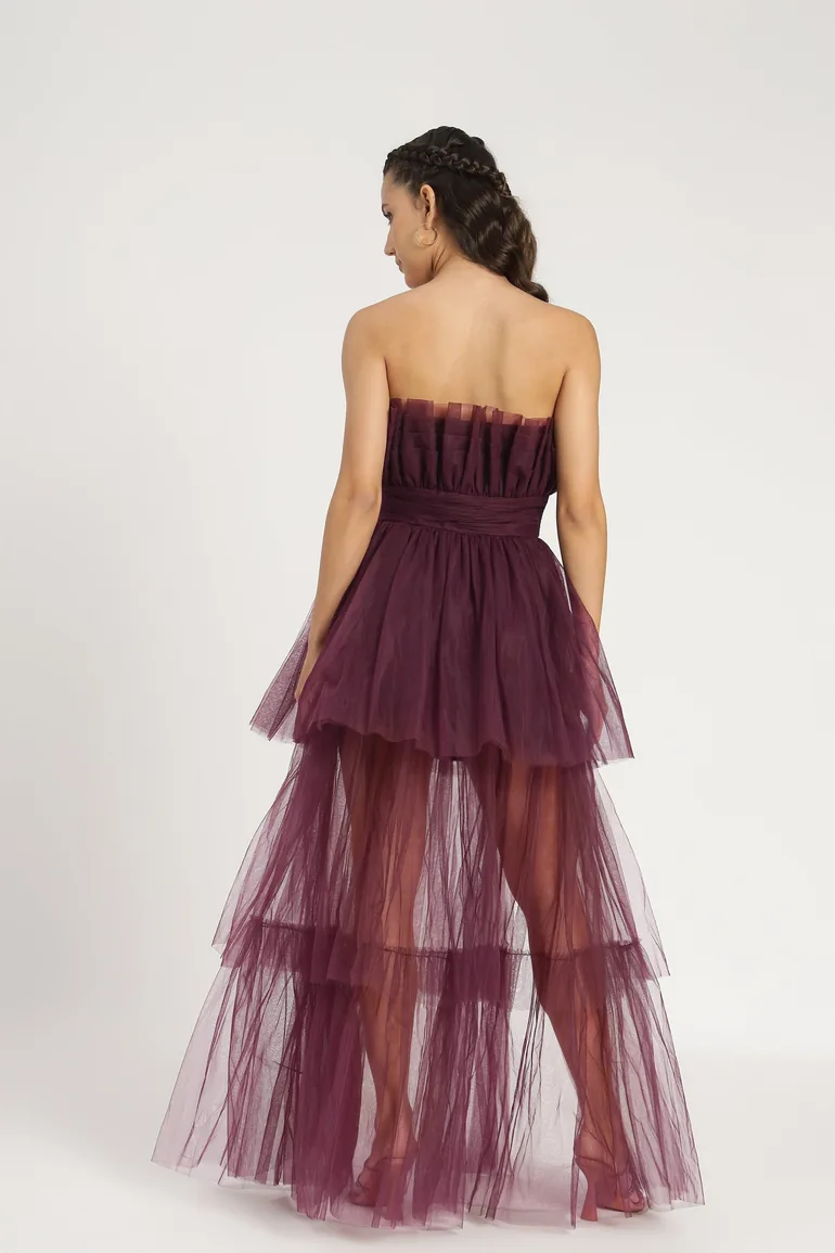 Natalia Tulle Floor Length Dress in Plum - 4