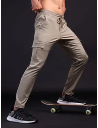 Men Solid Relaxed Fit Cargo Pants with TS FLEXI - 1